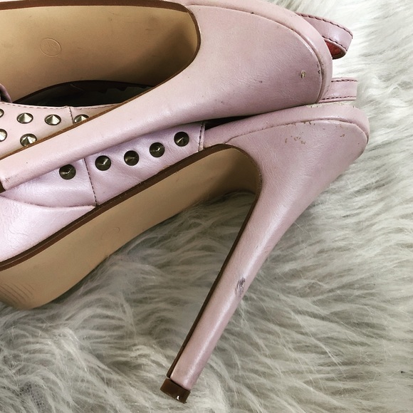 Nude Studded Sling Back High Heels Bow Open Toed - Picture 4 of 5